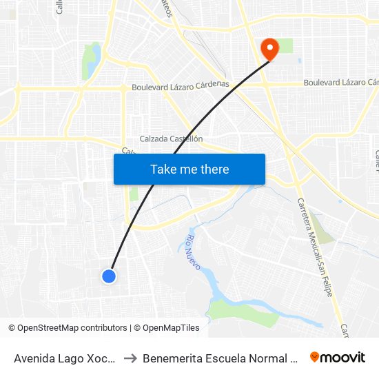 Avenida Lago Xochimilco / Tercera to Benemerita Escuela Normal Urbana Federal Fronteriza map