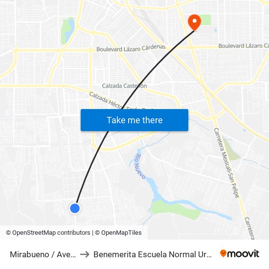 Mirabueno / Avenida Badules to Benemerita Escuela Normal Urbana Federal Fronteriza map