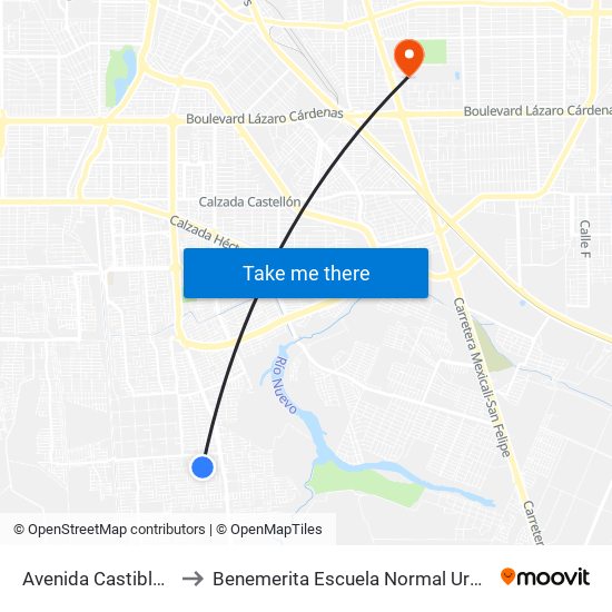 Avenida Castiblanco / Estella to Benemerita Escuela Normal Urbana Federal Fronteriza map