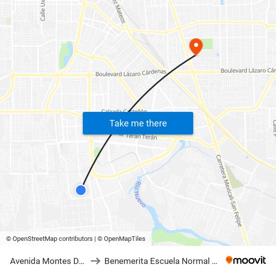 Avenida Montes De Toledo / Llanes to Benemerita Escuela Normal Urbana Federal Fronteriza map