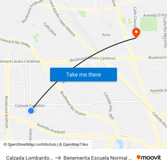 Calzada Lombardo Toledano / Soria to Benemerita Escuela Normal Urbana Federal Fronteriza map