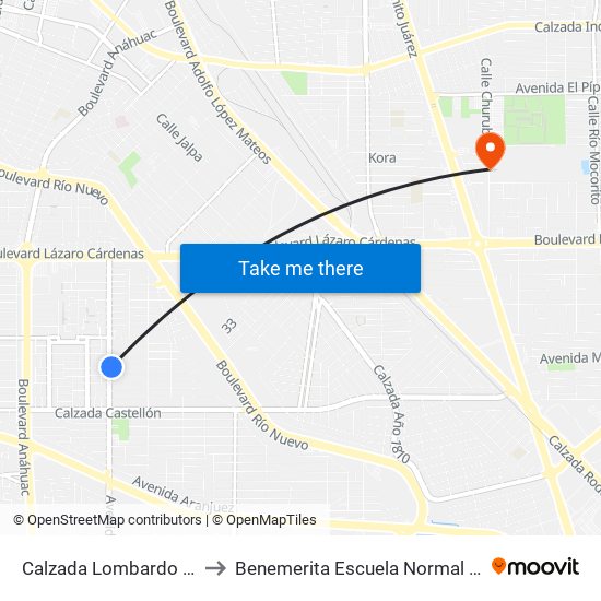 Calzada Lombardo Toledano / Burgos to Benemerita Escuela Normal Urbana Federal Fronteriza map
