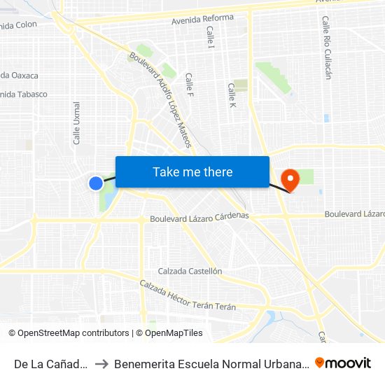 De La Cañada / Cima to Benemerita Escuela Normal Urbana Federal Fronteriza map