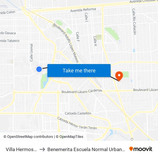 Villa Hermosa / Ixtlán to Benemerita Escuela Normal Urbana Federal Fronteriza map