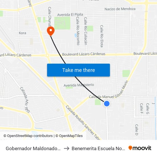 Gobernador Maldonado / Avenida Presa López Zamora to Benemerita Escuela Normal Urbana Federal Fronteriza map