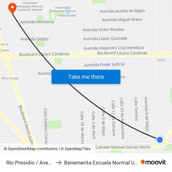 Río Presidio / Avenida 23 De Junio to Benemerita Escuela Normal Urbana Federal Fronteriza map