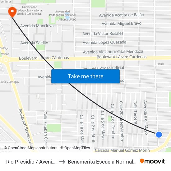 Río Presidio / Avenida Ejército Nacional to Benemerita Escuela Normal Urbana Federal Fronteriza map