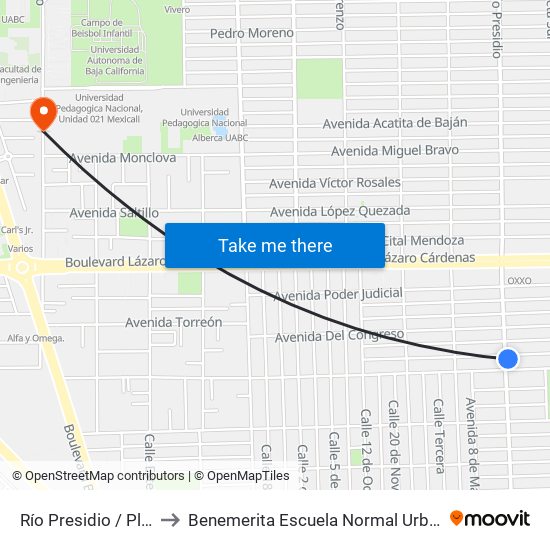 Río Presidio / Plan De Iguala to Benemerita Escuela Normal Urbana Federal Fronteriza map