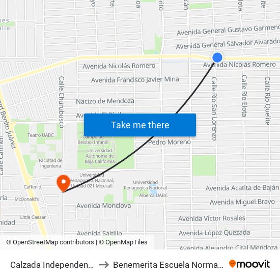 Calzada Independencia / Río San Lorenzo to Benemerita Escuela Normal Urbana Federal Fronteriza map