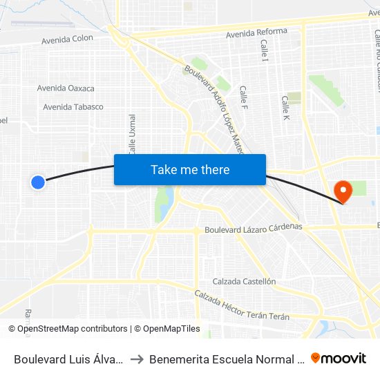Boulevard Luis Álvarez / Avenida Kenia to Benemerita Escuela Normal Urbana Federal Fronteriza map