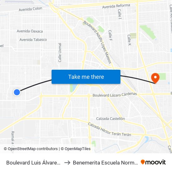 Boulevard Luis Álvarez / Avenida Arqueólogos to Benemerita Escuela Normal Urbana Federal Fronteriza map