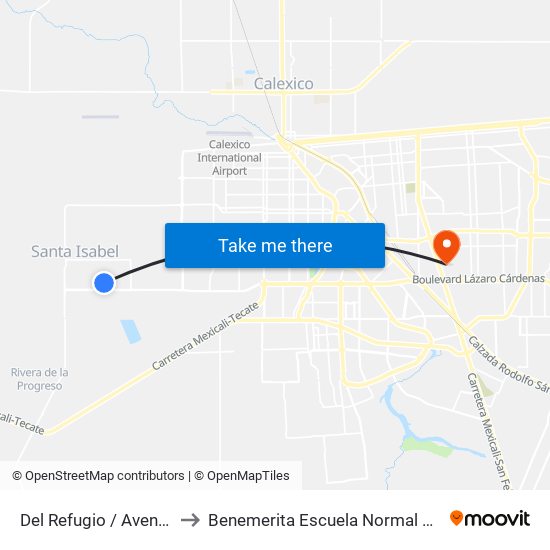 Del Refugio / Avenida San Cristóbal to Benemerita Escuela Normal Urbana Federal Fronteriza map
