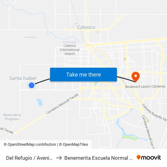 Del Refugio / Avenida Santa Verónica to Benemerita Escuela Normal Urbana Federal Fronteriza map