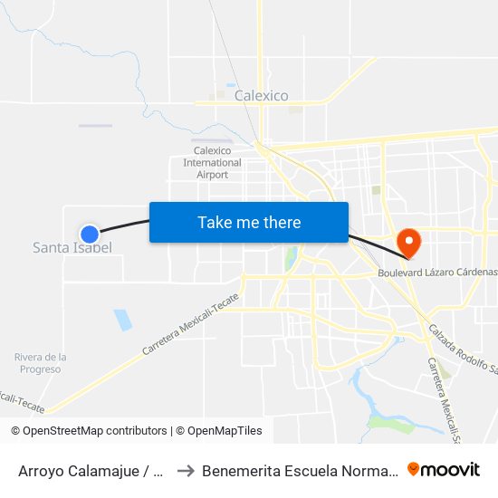 Arroyo Calamajue / Avenida El Portezuelo to Benemerita Escuela Normal Urbana Federal Fronteriza map