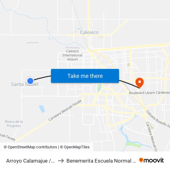 Arroyo Calamajue / Avenida Guayaquil to Benemerita Escuela Normal Urbana Federal Fronteriza map