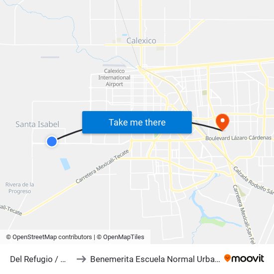 Del Refugio / Monte Xanic to Benemerita Escuela Normal Urbana Federal Fronteriza map