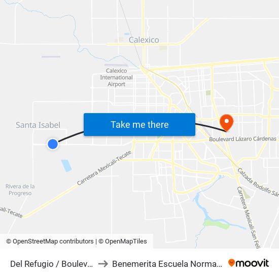 Del Refugio / Boulevard Lázaro Cárdenas to Benemerita Escuela Normal Urbana Federal Fronteriza map