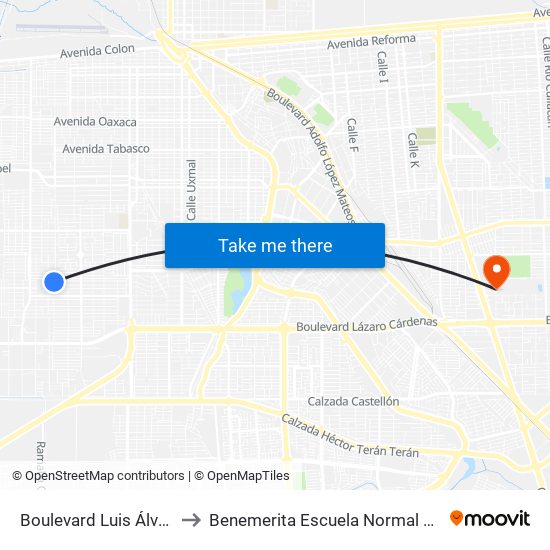 Boulevard Luis Álvarez / Psicólogos to Benemerita Escuela Normal Urbana Federal Fronteriza map