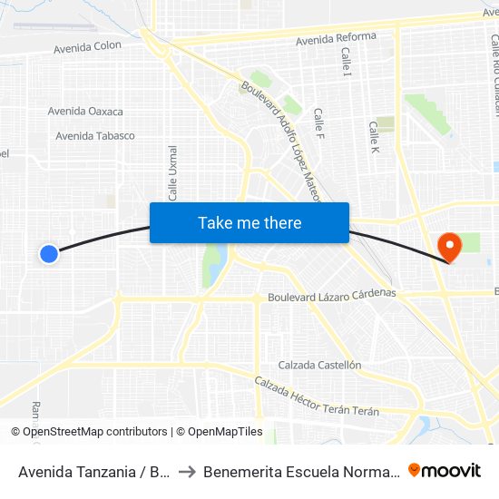 Avenida Tanzania / Boulevard Luis Álvarez to Benemerita Escuela Normal Urbana Federal Fronteriza map