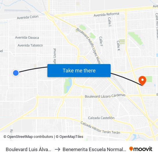 Boulevard Luis Álvarez / Avenida Grecia to Benemerita Escuela Normal Urbana Federal Fronteriza map