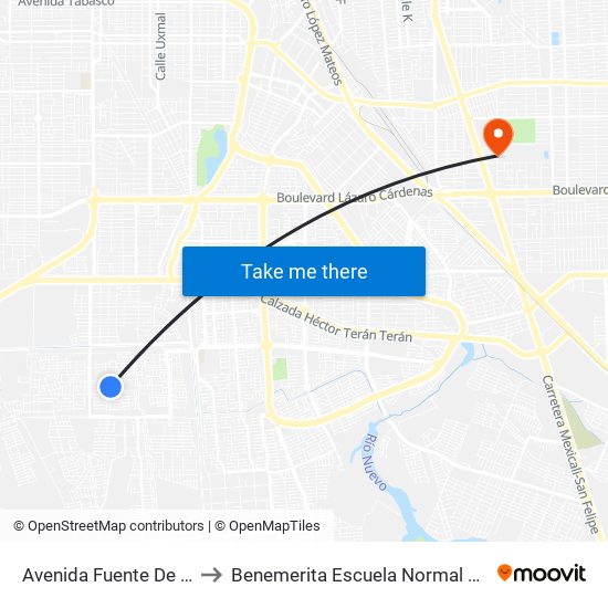 Avenida Fuente De Etiopía / Justicia to Benemerita Escuela Normal Urbana Federal Fronteriza map