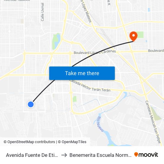 Avenida Fuente De Etiopía / Avenida Grandeza to Benemerita Escuela Normal Urbana Federal Fronteriza map