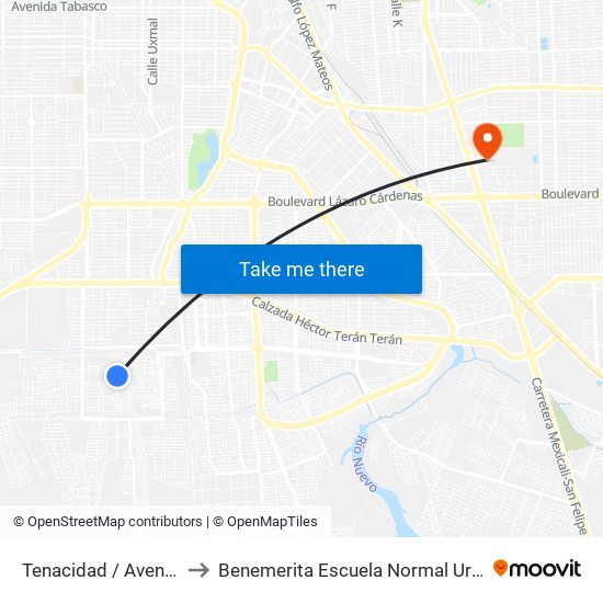 Tenacidad / Avenida Estabilidad to Benemerita Escuela Normal Urbana Federal Fronteriza map