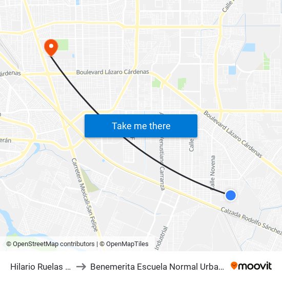 Hilario Ruelas / Treceava to Benemerita Escuela Normal Urbana Federal Fronteriza map