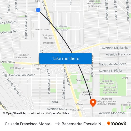 Calzada Francisco Montejano / Avenida Jorge López Colada to Benemerita Escuela Normal Urbana Federal Fronteriza map