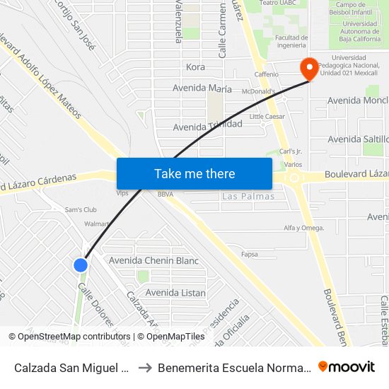 Calzada San Miguel El Grande / Valladolid to Benemerita Escuela Normal Urbana Federal Fronteriza map