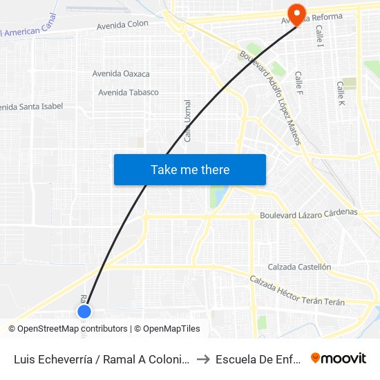 Luis Echeverría / Ramal A Colonia Ahumadita to Escuela De Enfermeria map