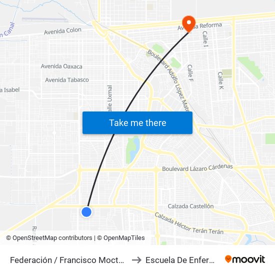 Federación / Francisco Moctezuma to Escuela De Enfermeria map