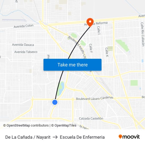 De La Cañada / Nayarit to Escuela De Enfermeria map