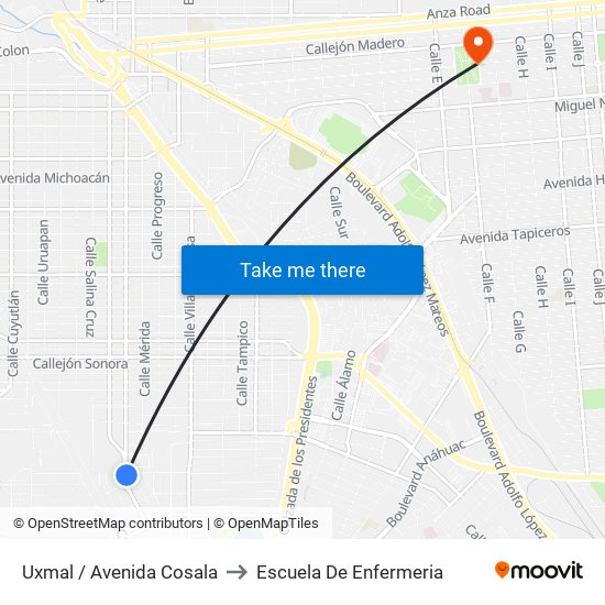 Uxmal / Avenida Cosala to Escuela De Enfermeria map