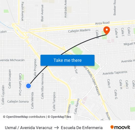 Uxmal / Avenida Veracruz to Escuela De Enfermeria map