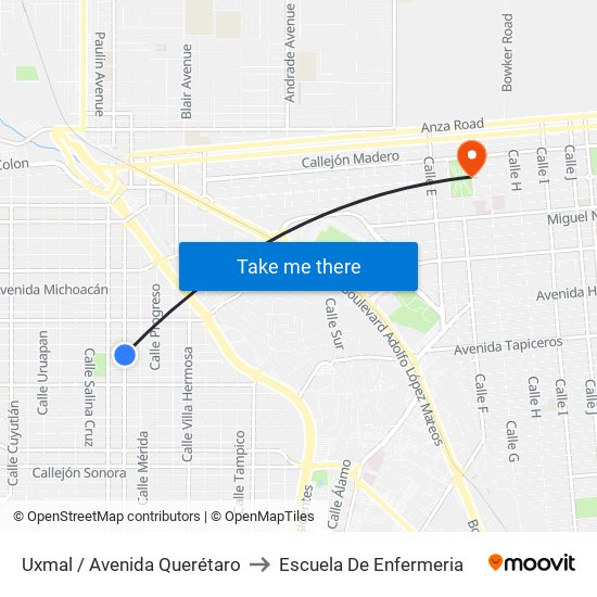 Uxmal / Avenida Querétaro to Escuela De Enfermeria map