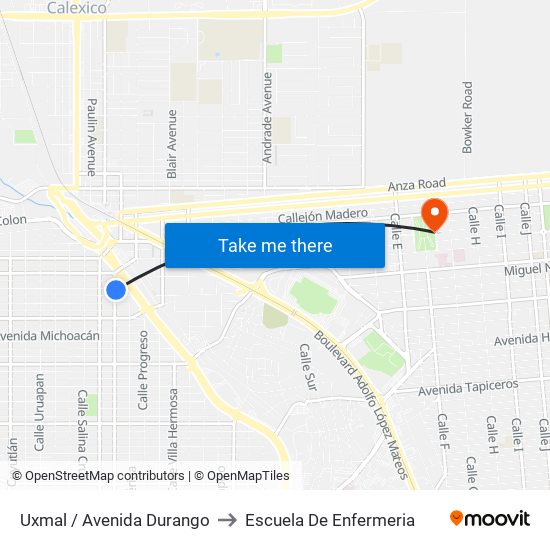 Uxmal / Avenida Durango to Escuela De Enfermeria map