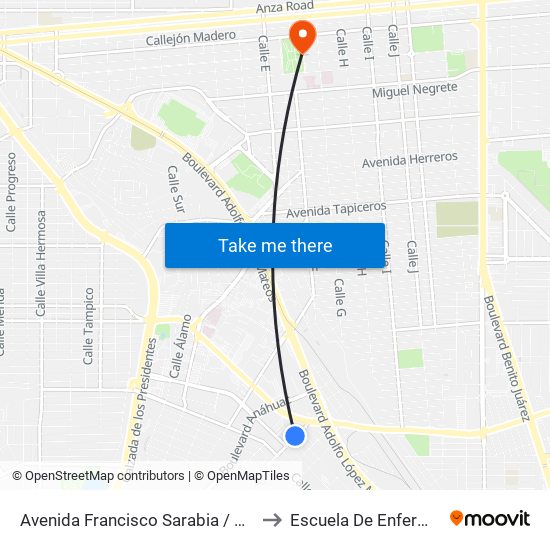 Avenida Francisco Sarabia / Calera to Escuela De Enfermeria map