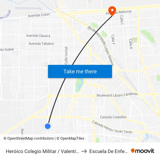 Heróico Colegio Militar / Valentín Canalizó to Escuela De Enfermeria map