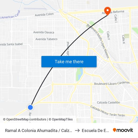 Ramal A Colonia Ahumadita / Calzada Esteban Cantú to Escuela De Enfermeria map