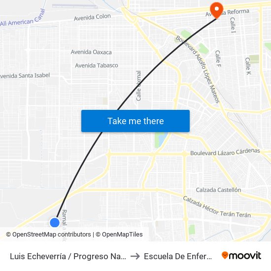 Luis Echeverría / Progreso Nacional to Escuela De Enfermeria map