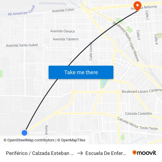 Periférico / Calzada Esteban Cantú to Escuela De Enfermeria map
