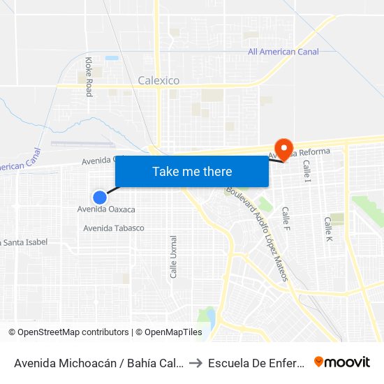 Avenida Michoacán / Bahía Calamajue to Escuela De Enfermeria map