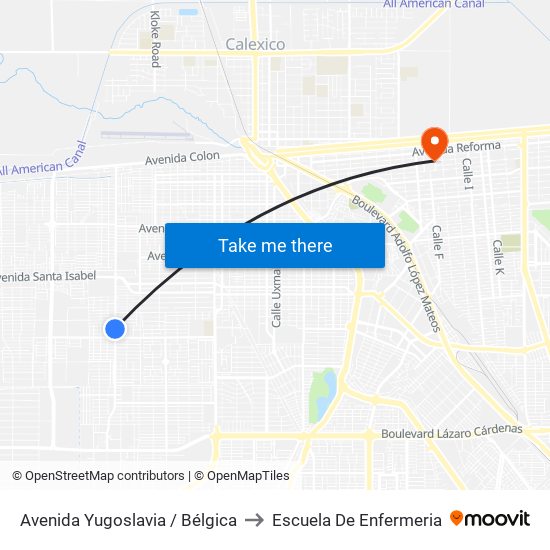 Avenida Yugoslavia / Bélgica to Escuela De Enfermeria map