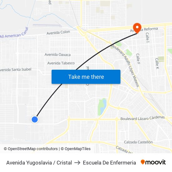 Avenida Yugoslavia / Cristal to Escuela De Enfermeria map