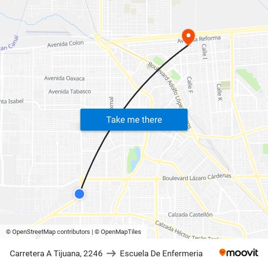 Carretera A Tijuana, 2246 to Escuela De Enfermeria map