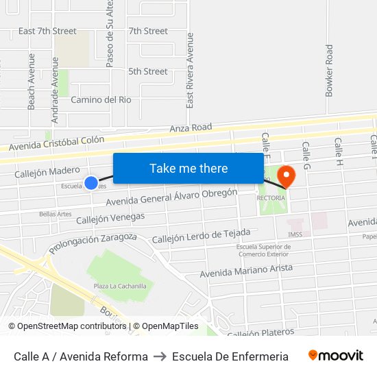 Calle A / Avenida Reforma to Escuela De Enfermeria map