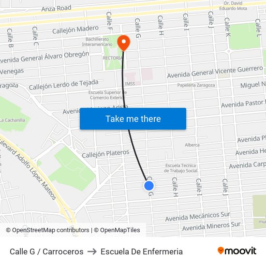Calle G / Carroceros to Escuela De Enfermeria map