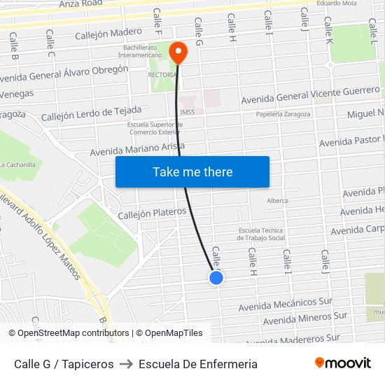 Calle G / Tapiceros to Escuela De Enfermeria map