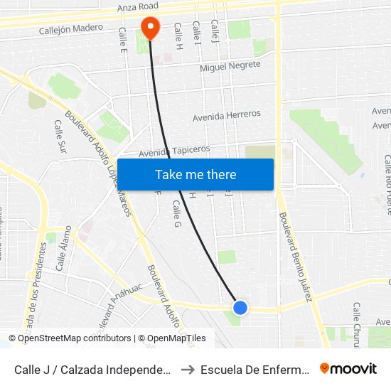 Calle J / Calzada Independencia to Escuela De Enfermeria map
